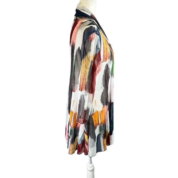 Ali Miles Black Red Geometric Artsy Abstract Shawl Neckline Cardigan Sheer Sz. S - Picture 7 of 14